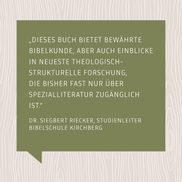 Lieber Siegbert Riecker, vielen Dank für die tolle Empfehlung des Buches "Die roten Fäden der Bibel entdecken".

„Marcus Heckerle entdeckt nicht nur die roten Fäden, sondern auch die Knotenpunkte und kunstvollen Verknüpfungen der Bibel. 

Er bietet bewährte Bibelkunde, aber auch Einblicke in neueste theologisch-strukturelle Forschung, die bisher fast nur über Spezialliteratur zugänglich ist. 

Eine kreative Mischung aus Basiswissen, Weit- und Tiefblick.“

Dr. Siegbert Riecker, Studienleiter Bibelschule Kirchberg

#bibel #projetkb18 #neufeldverlag